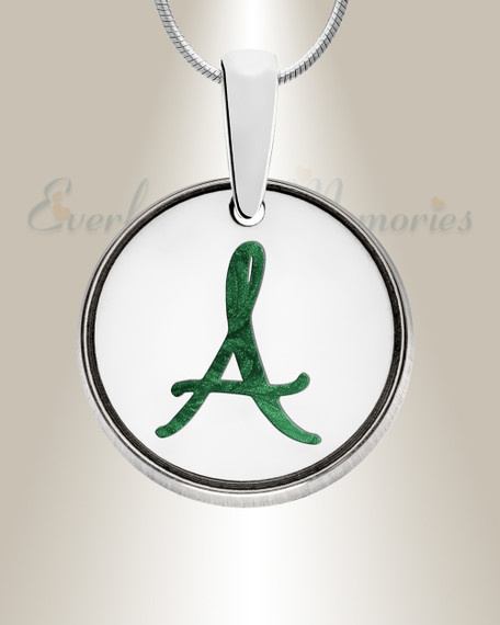 Solid 14K White Gold Initial Round with Seafoam Ash Resin Jewelry