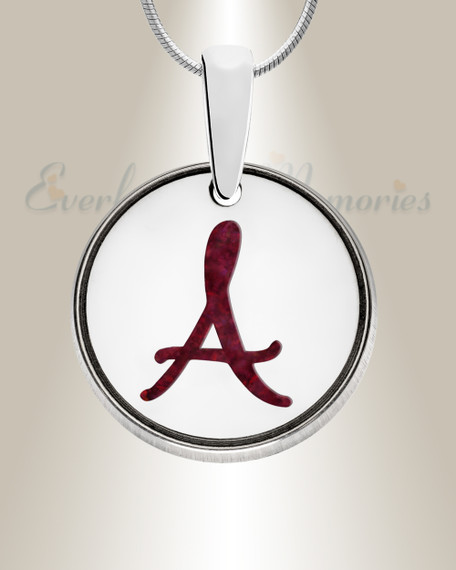 Solid 14K White Gold Initial Round with Scarlet Pearl Opal Ash Resin Jewelry