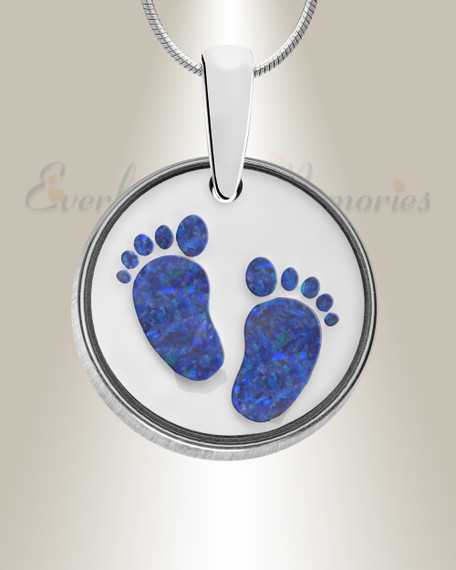 Solid 14K White Gold Lasting Imprint Round with Blue Caribbean Opal Ash Resin Jewelry