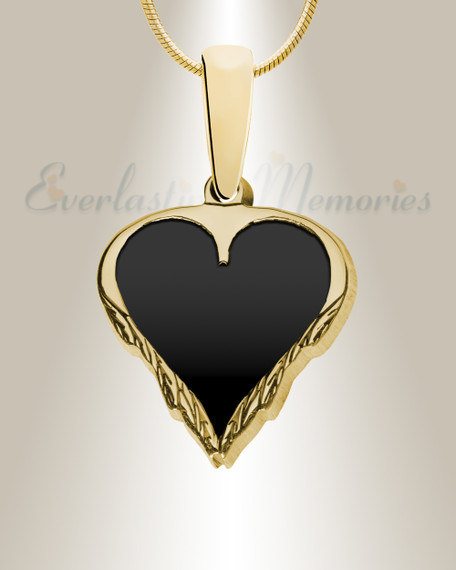 Solid 14K Gold Feathered Heart with Black Ash Resin Jewelry