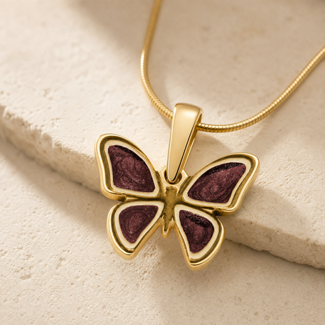 Solid 14K Gold Lovable Butterfly with Crimson Ash Resin Jewelry