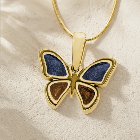 Solid 14K Gold Lovable Butterfly with Slate and Carob Ash Resin Jewelry