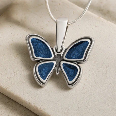 Solid 14K White Gold Lovable Butterfly with Cobalt Ash Resin Jewelry