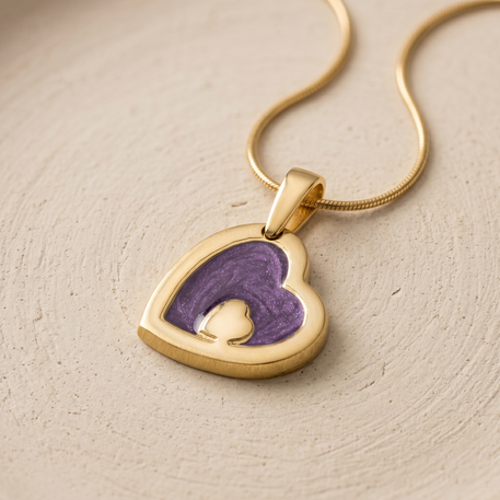 Solid 14K Gold Two Of A Kind Heart with Mullberry Ash Resin Jewelry