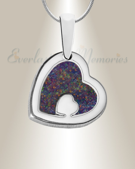 Solid 14K White Gold Two Of A Kind Heart with Black Flame Opal Ash Resin Jewelry