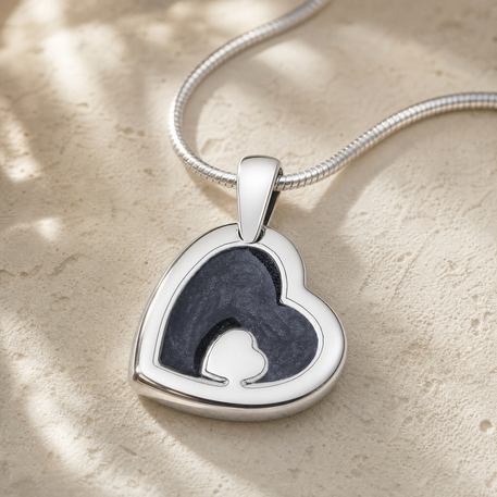 Solid 14K White Gold Two Of A Kind Heart with Slate Ash Resin Jewelry