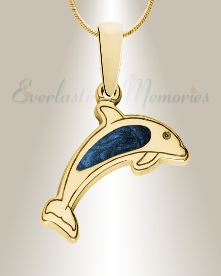 Solid 14K Gold Jubilant Dolphin with Cobalt Ash Resin Jewelry