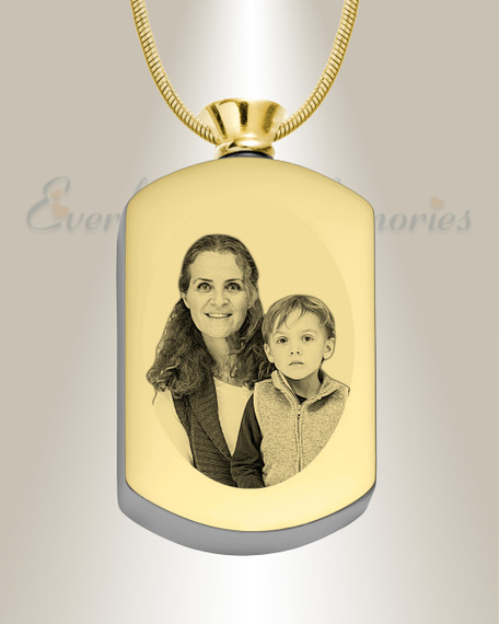 Dog Tag Gold Plated Stainless Steel Picture Engraved Ash Pendant