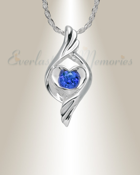 Sterling Silver Blue Tucked In Your Heart Cremation Urn Pendant