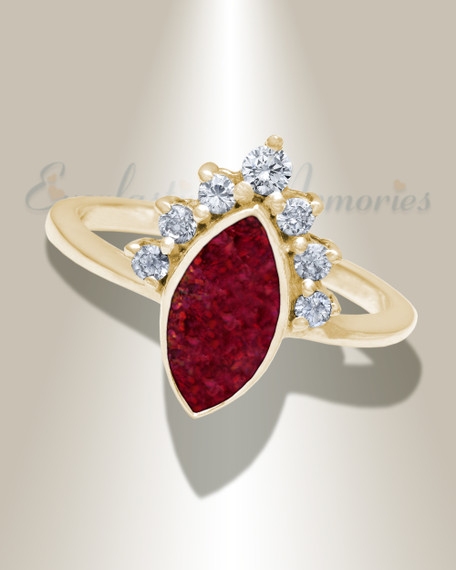 Solid 14K Gold Women's Lakeway Ash Ring with Scarlet Pearl Opal