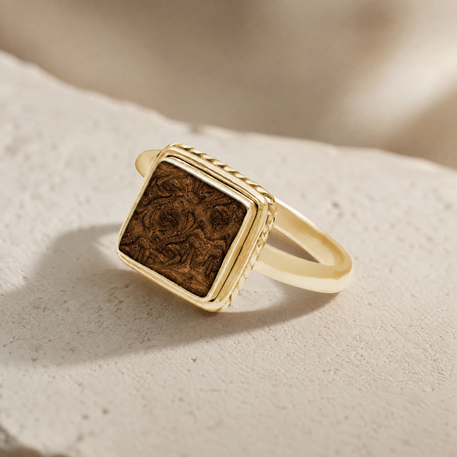 Solid 14K Gold Women's Granville Ash Ring with Carob
