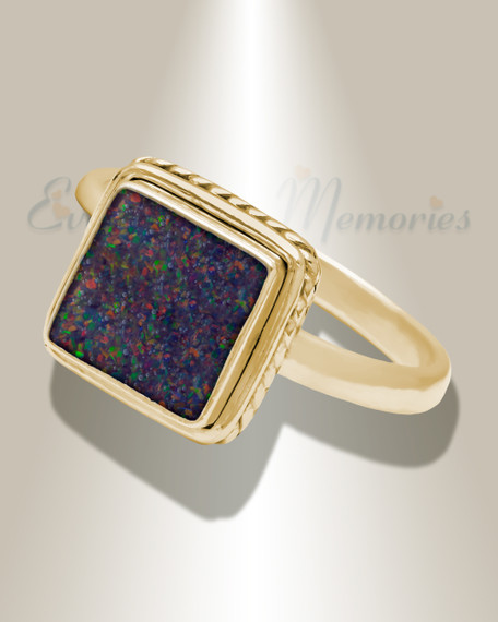 Solid 14K Gold Women's Granville Ash Ring with Black Flame Opal