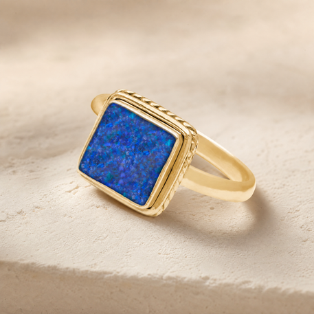 Solid 14K Gold Women's Granville Ash Ring with Opal Blue Waters