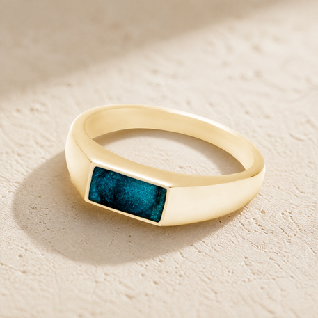 Solid 14K Gold Men's Desoto Ash Ring with Aqua