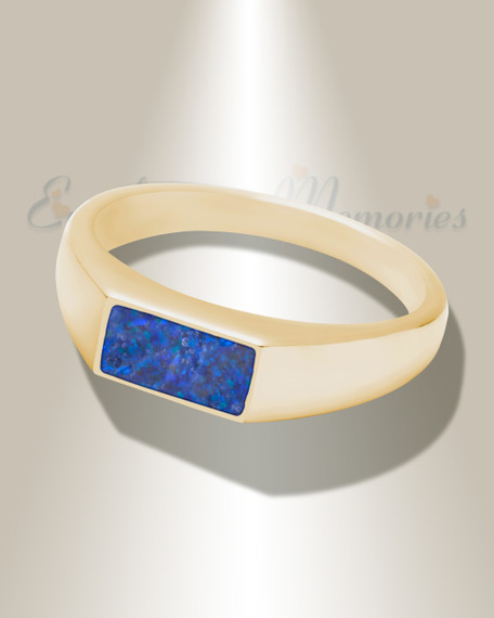 Solid 14K Gold Men's Desoto Ash Ring with Opal Blue Waters