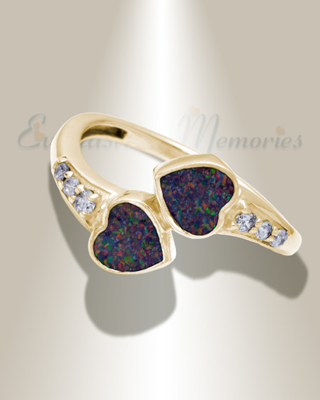 Solid 14K Gold Women's Rosalia Ash Ring with Black Flame Opal