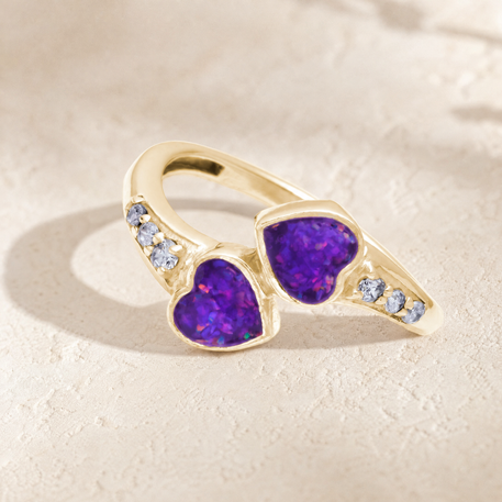 Solid 14K Gold Women's Rosalia Ash Ring with Lilac Pearl Opal