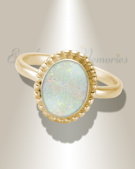 Solid 14K Gold Women's Bethany Ash Ring with Crushed Cream Opal