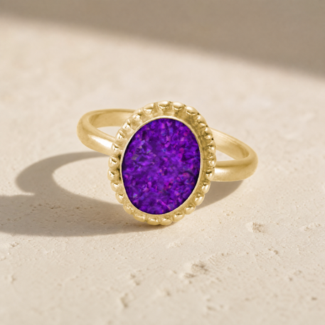 Solid 14K Gold Women's Bethany Ash Ring with Lilac Pearl Opal