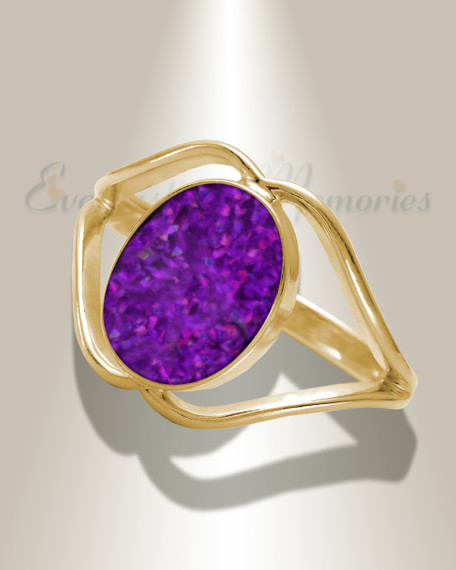 Solid 14K Gold Women's Spinnacker Ash Ring with Lilac Pearl Opal