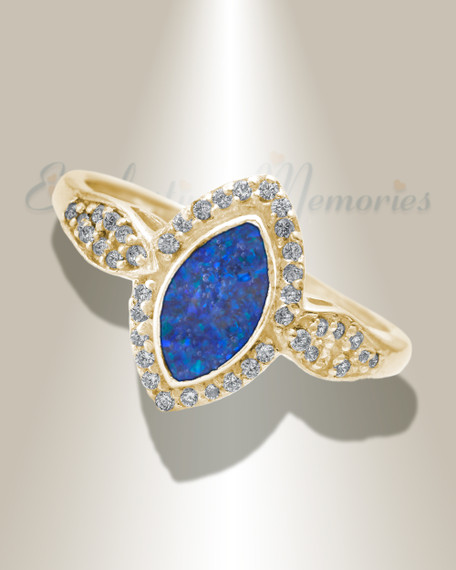 Solid 14K Gold Women's Sanctuary Ash Ring with Opal Blue Waters