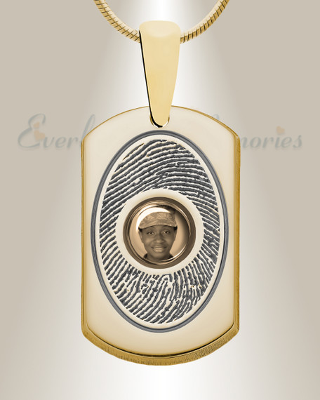 Dog Tag 14K Gold Fingerprint And Picture Pendant
