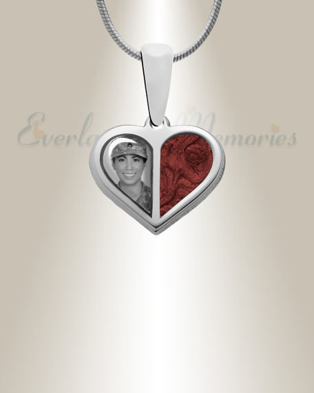 Two Heart Sterling Silver Picture Pendant With Garnet Ashes