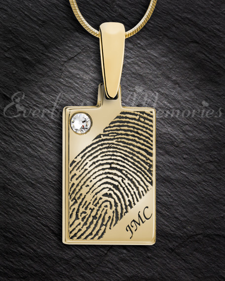Solid 14k Gold Birthstone Signature Rectangle Fingerprint Necklace