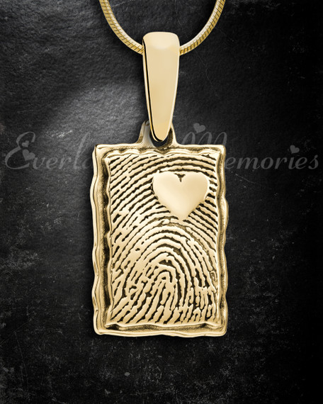Solid 14k Gold Loved Signature Rectangle Fingerprint Necklace