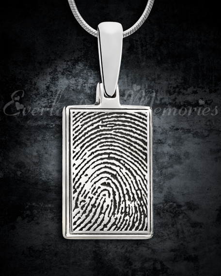 Solid 14k White Gold Genuine Rectangle Signature Fingerprint Necklace