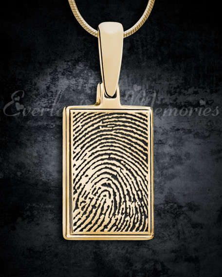 Solid 14k Gold Genuine Rectangle Signature Fingerprint Necklace