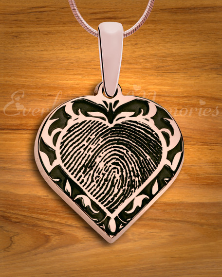 Rose Gold Plated Sterling Silver Carved Signature Heart Fingerprint Necklace