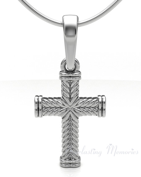 14K White Gold Cable Cross Forever Sealed Memorial Jewelry