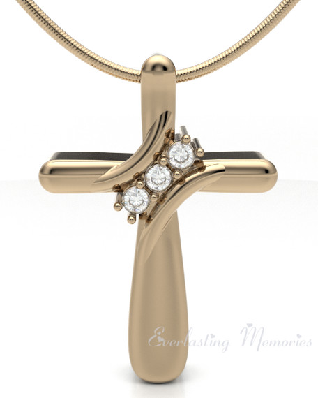 Forever Sealed Solid 14K Gold Stylish Cross Memorial Jewelry