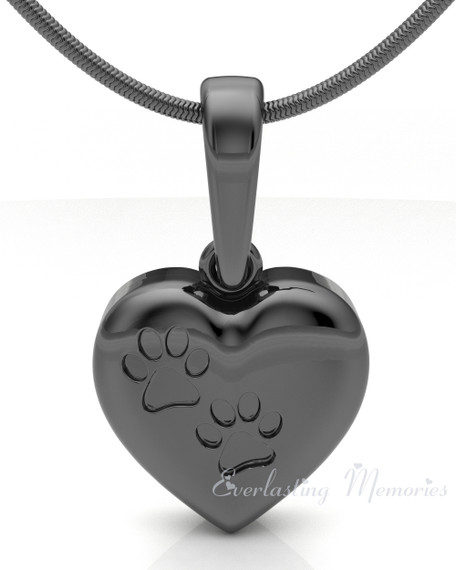 Black Plated Paws Heart Forever Sealed Memorial Jewelry