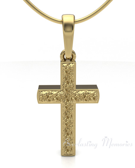 Gold Plated Textured Cross Forever Sealed Memorial Jewelry