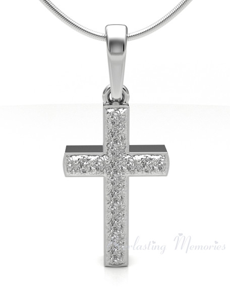 Solid 14k White Gold Textured Cross Forever Sealed Memorial Jewelry