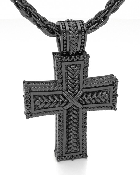 Black Plated Double Cross Forever Sealed Memorial Jewelry