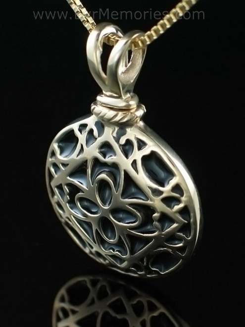 14K Gold Filigree Round Cremation Keepsake