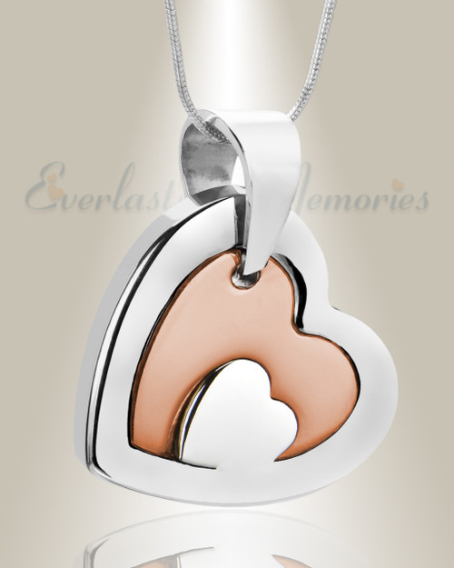 Memorial Safe Keeping Pendant - Silver heart with Rose gold heart