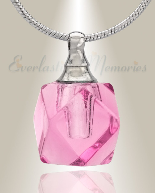 Glass Locket Pink Cubix Cremation Jewelry