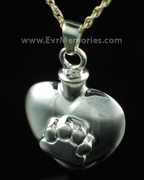 Silver Heart with Paw Funeral Jewelry