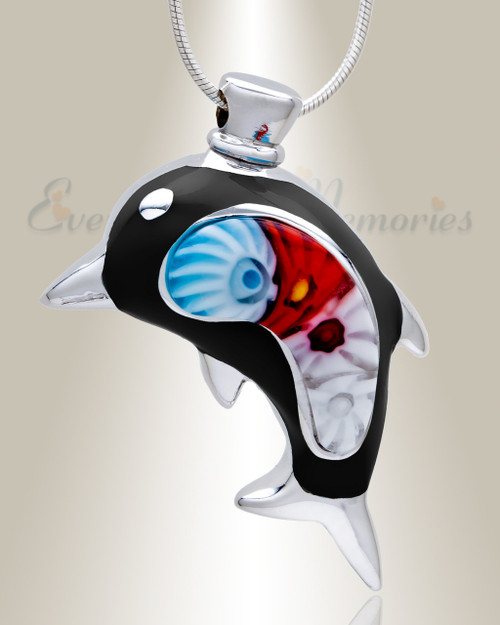 Black Graceful Dolphin Cremation Jewelry