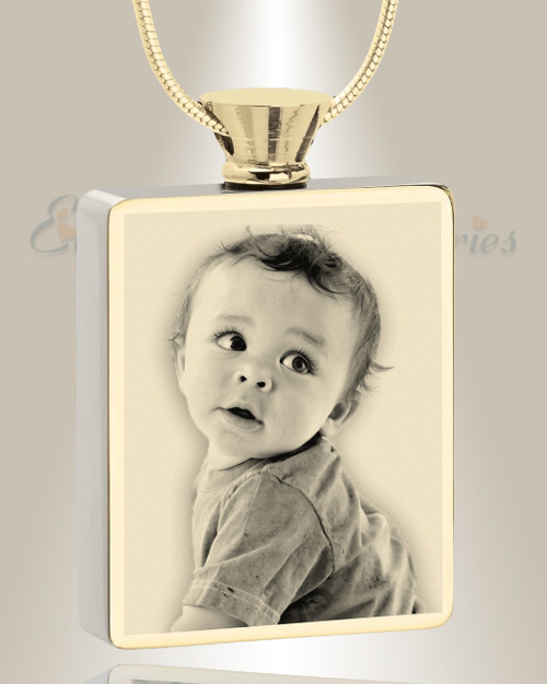 Rectangle Gold Plated Photo Engraved Ash Pendant