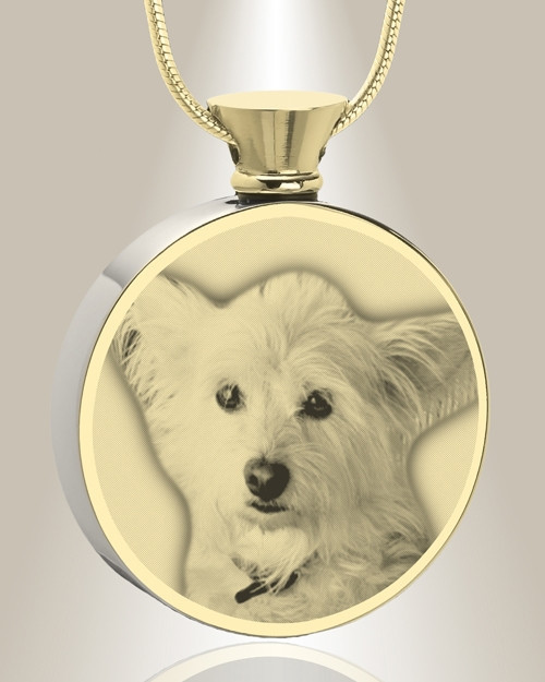 Round Gold Plated Photo Engraved Pet Ash Pendant