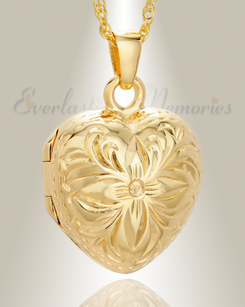 14K Gold Daisy Heart Memorial Jewelry Urn