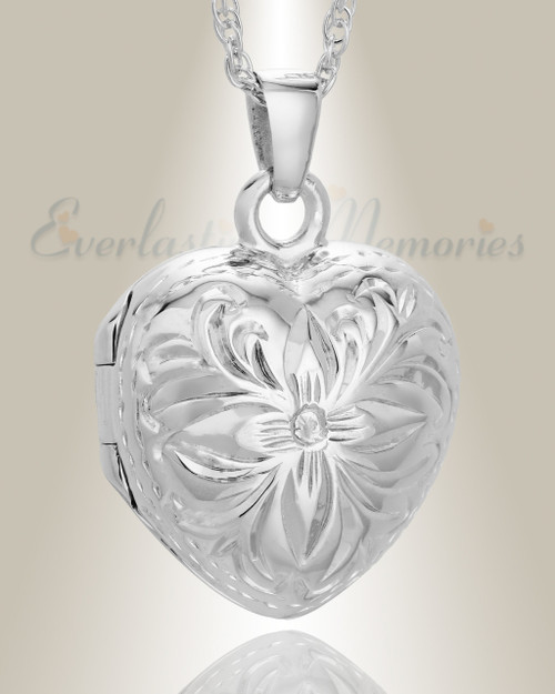 Sterling Silver Daisy Heart Jewelry Urn