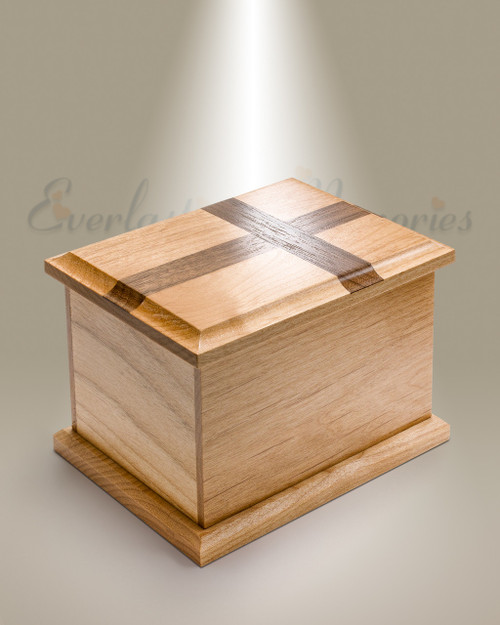Cremation Urn Deluxe Oak Wood with Black Walnut Stain Praying Cowb 