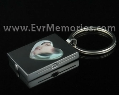 Silver Square Heart Keychain Memorial Jewelry