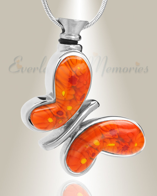 Orange Majestic Butterfly Cremation Jewelry